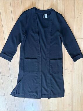 Divided Black Longline Open-Front Cardigan